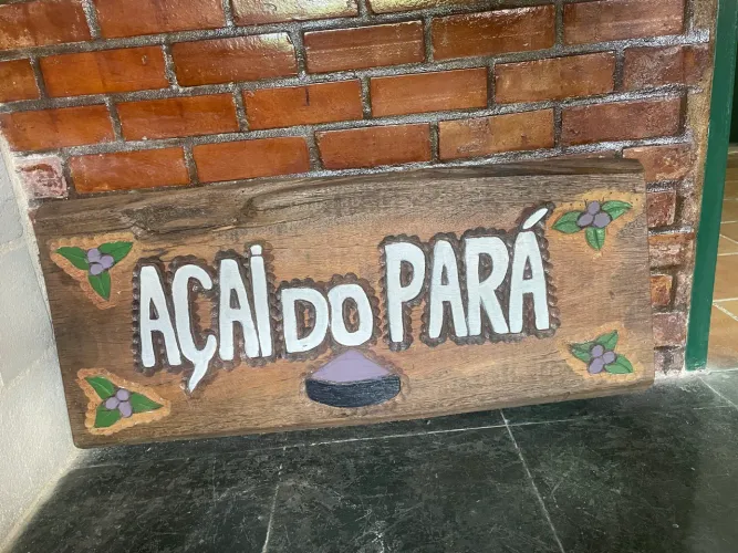 Placa de madeira entalhada e pintada "açaí do Pará" 