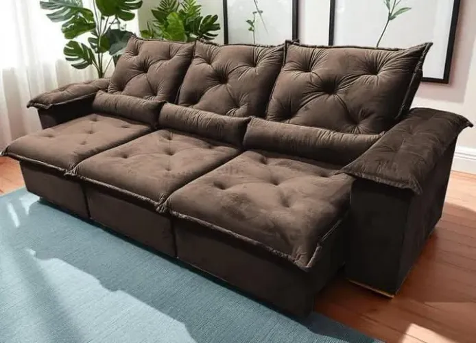LINDO SOFÁ RETRATIL RECLINAVEL 2,70 MOLAS ESPUMA D28