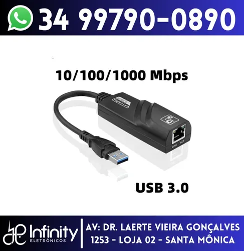 Adaptador de Rede USB 3.0 p/ RJ45 10/100/1000Mbps