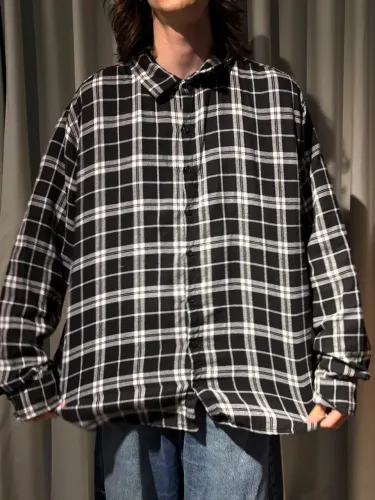 Camisa de flanela Kamizahia xadrez preto e branco