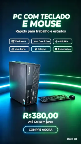 Pc com teclado e mouse funcionando perfeitamente