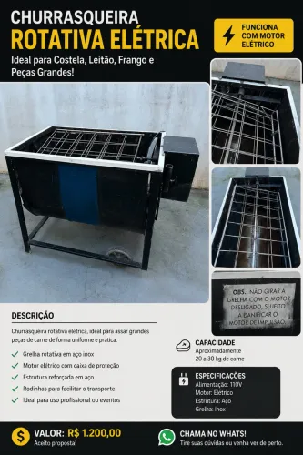 Churrasqueira elétrica giratória para costela e leitão 