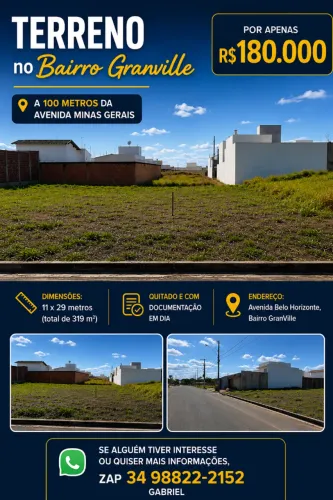Terreno 319m² GranVille - 100m da Av. Minas Gerais - Quitado
