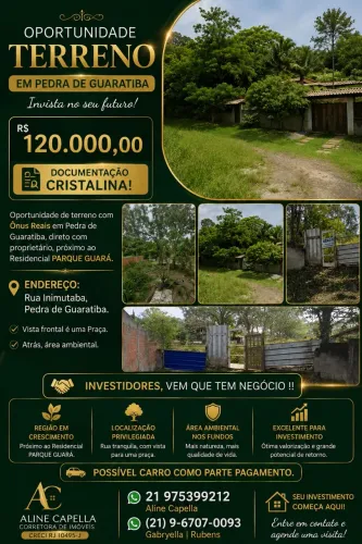 R$120.000 Oportunidade de terreno com ÔNUS REAIS em Pedra de Guaratiba. Próx Park GUARÁ