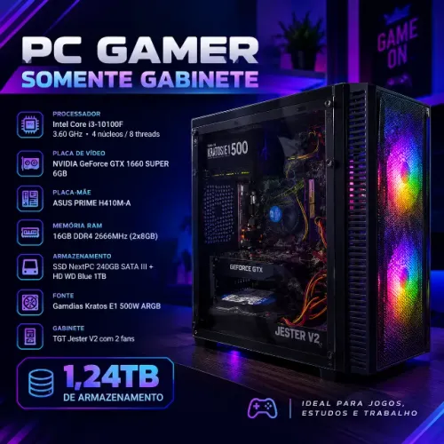 PC Gamer i3-10100F + GTX 1660 SUPER 6GB + 16GB RAM + SSD