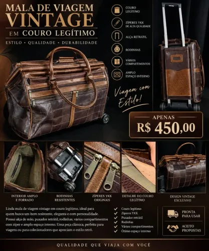 MALA DE VIAGEM VINTAGE EM COURO - R$ 450