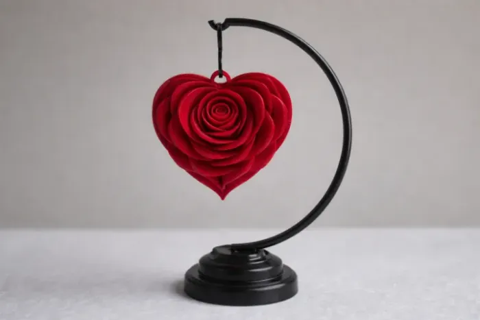 Coração Rosa 3D Decorativo com Pedestal