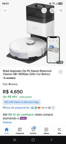 Robô Aspirador De Pó Xiaomi Roborock Cleaner S8+ 6000pa 220v Cor Branco