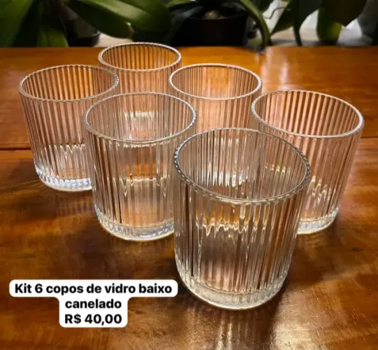 Kit 6 copos de vidro canelado