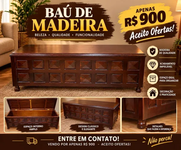 Baú de madeira Natural