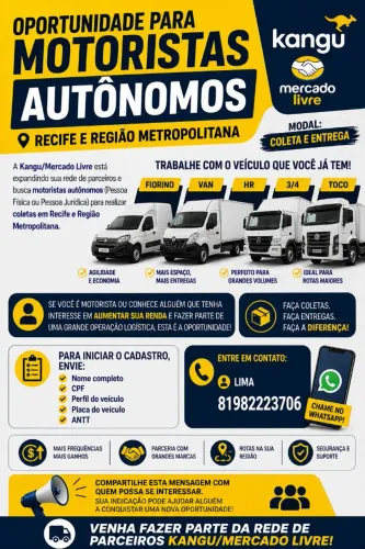 OPORTUNIDADE PARA MOTORISTAS AUTÔNOMOS