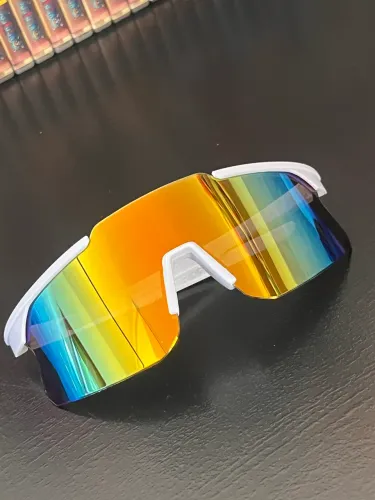 ÓCULOS CICLISMO ESPORTIVO UV400 - ARMAÇÃO BRANCA/LENTE ESPELHADA DOURADA/LARANJA