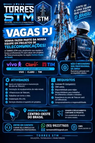 Vaga para telecomunicações - vagas PJ