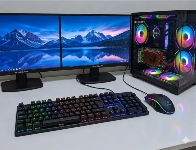 PC Gamer COMPLETO , i5, 32GB RAM, GTX 3050 8GB, NVMe 512GB + HDD 1TB, 2 Telas 21,5 + Tec