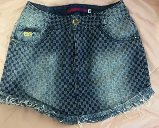 saia jeans quadriculada