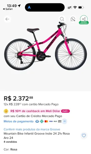 Bike aro 24, quadro alumínio e câmbio shimano