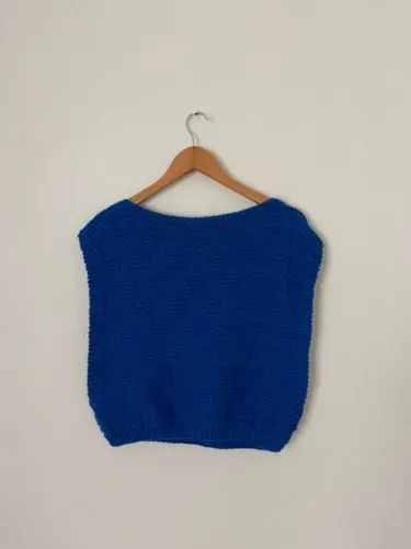 Colete de Tricô Artesanal - Azul Royal (Textura Quadriculada & Estilo Preppy) - NOVO