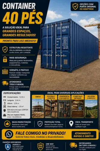 Container 40 pés para estoque, empresa ou operação logística