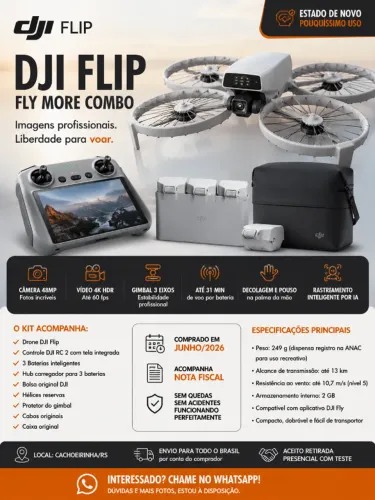 ? DJI Flip Fly More Combo RC 2 - Completo | Comprado em Junho/2026 | Nota Fiscal