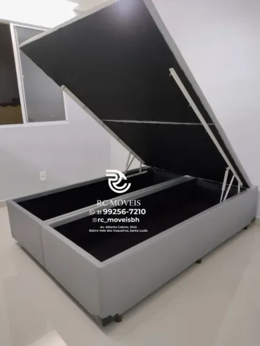 Cama box estruturada Baú Tamanho casal 1.38x1.88 Bipartido Blindado com Pistão a Gás