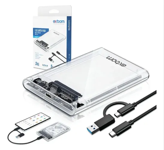 Case Gaveta HD Externo Exbom 2.5 USB 3.1 Type c