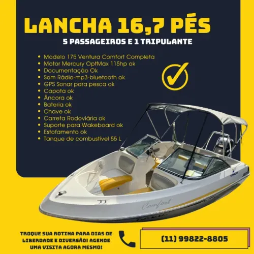 Lancha Ventura Confort 175 - Motor Mercury OptMax - Potência, Estilo e Liberdade na Água