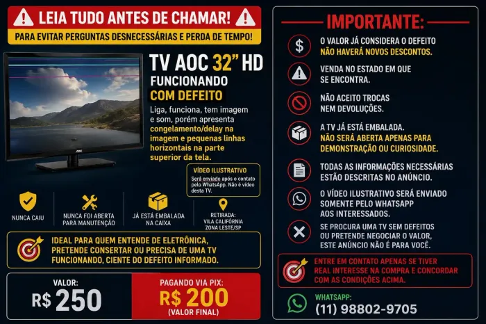 TV AOC 32" FUNCIONANDO COM DEFEITO - LEIA A DESCRIÇÃO ANTES DE CHAMAR