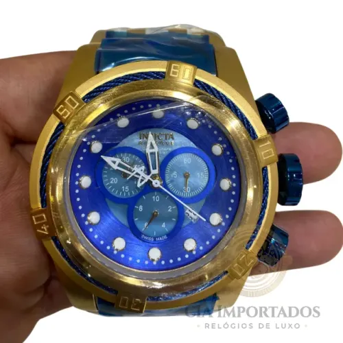 Relógio Invicta Reserve Azul Dourado Cronógrafo Luxo