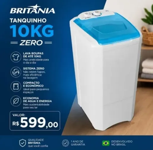 ? CHEGA DE LAVAR ROUPA NO BRAÇO! ? TANQUINHO BRITÂNIA 10KG NOVO