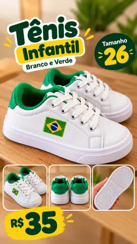 ? Tênis infantil branco com detalhes em verde e bandeira do Brasil ? ? Produto novo