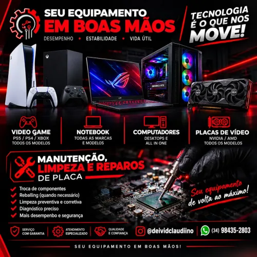 Conserto de vídeo game, computadores, notebook e placa de vídeo