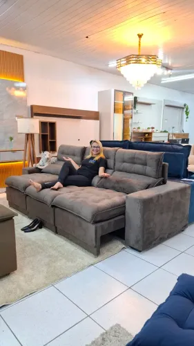 Sofa Retratil e reclinável 2.85M todo revestido no veludo com molas no assento 
