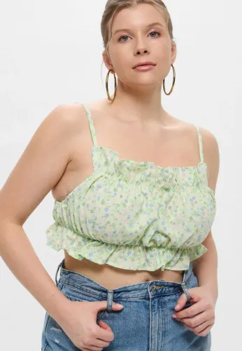 Cropped Floral H&M GG - Novinho Verde Menta Babados Boho