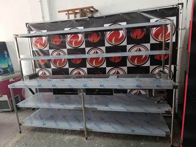 Mesa industrial nova toda no aço inox com bancada aquecida 2 prateleira inferior