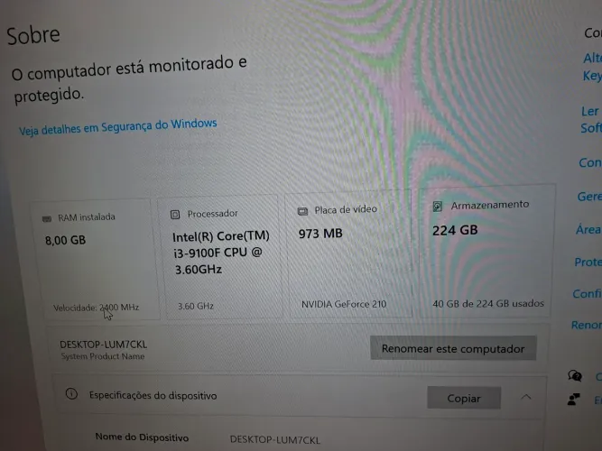 Computador i3 9100F - 8GB RAM - SSD 240GB