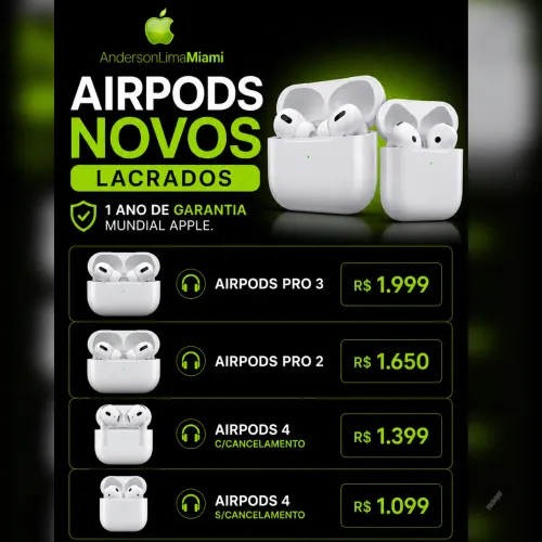 AIRPODS ORIGINAL NOVO COM 1 ANO DE GARANTIA, LOJA NO RIOMAR, ACEITAMOS CARTÃO. 