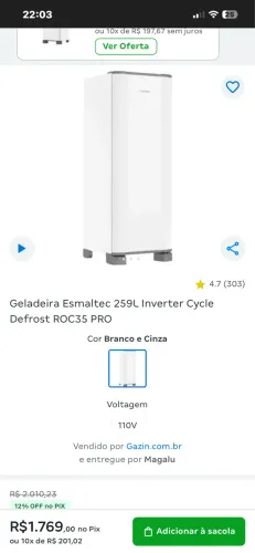 Geladeira Esmaltec inverter