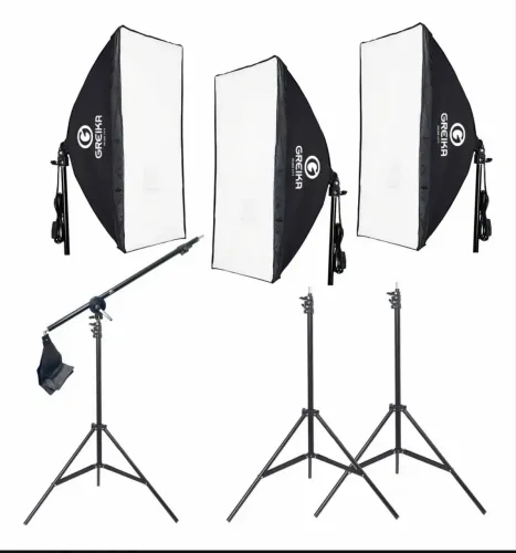 Kit 3 soft box Greika + suporte para fundo infinito 4m x 3metros