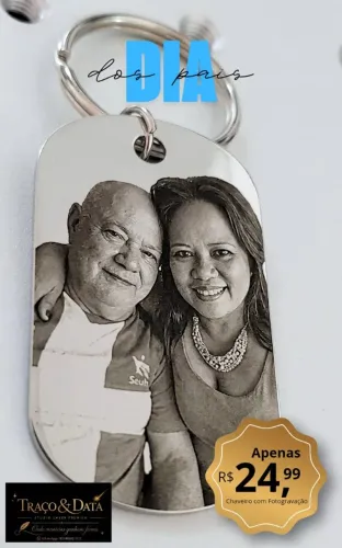 Chaveiro de Metal Personalizado com Foto - Gravação a Laser