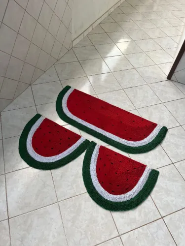Jogo de Tapete frufru para cozinha - melancia