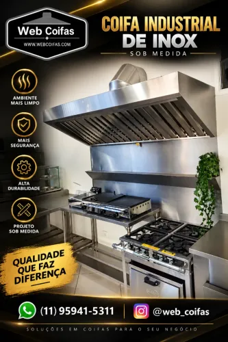 Coifa industrial em aço inox e acessórios , sob-medida, direto da fábrica.