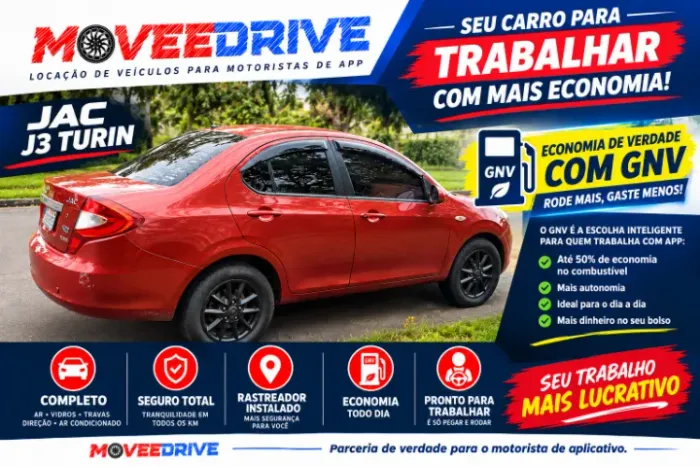 LOCAÇÃO JAC J3 Completo + GNV Para Motorista de Aplicativo 