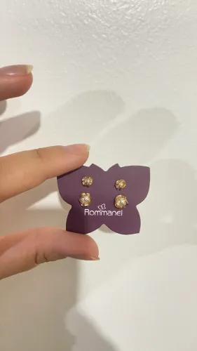 Kit Brincos Rommanel Banhado a Ouro 18k com Pérolas