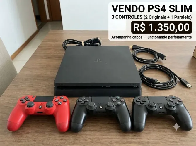 PlayStation 4 Slim 500 gb+ 3 Controles (2 Originais + 1 Paralelo + 4 jogos)