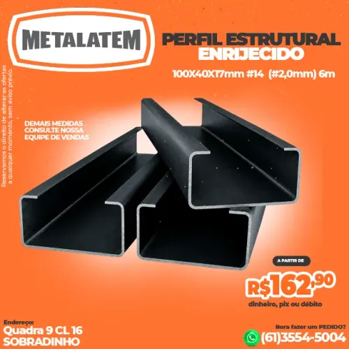 Perfil Estrutural Enrijecido 100x40x17mm #14 (2,00mm) 6m