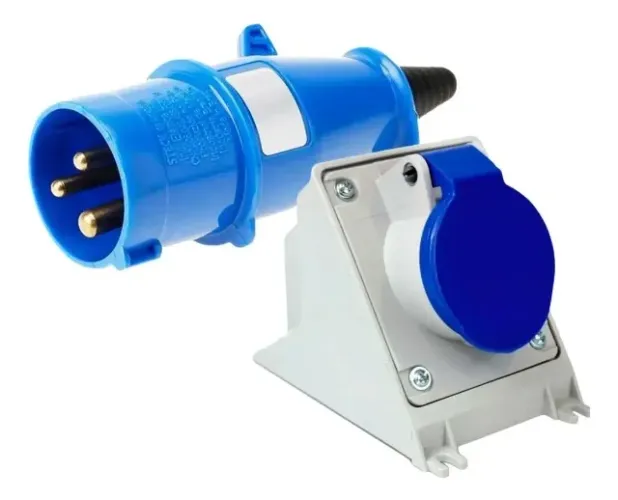 Tomada Sobrepor 32a N3206 + Plug Macho 2p+t 32a N3276 Steck Azul