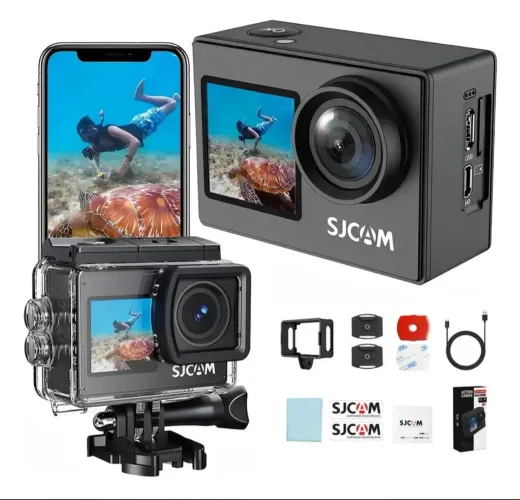 Câmera De Ação Sjcam Com Dual Câmera De Ação À Prova D'água 30m, Full Hd 4k30, Wi-fi