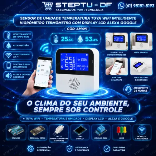 Sensor De Umidade Temperatura Tuya Wifi Inteligente Higrômetro Termômetro COD-AM491