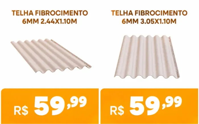 TELHA FIBROCIMENTO 6MM 2,44 x 1,10 M