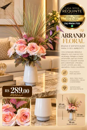 ? Arranjo Floral Rosas Rosé ? Casa Nova Requinte